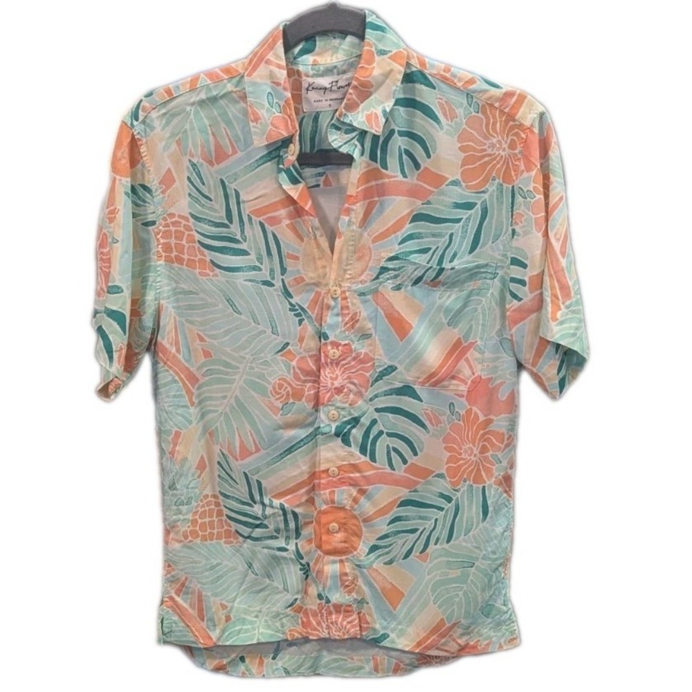 Kenny Flowers Polo‎ Shirt Men's S Tropical Hawaiian Golf Short Sleeve Colorful